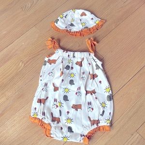 Origany 100% certified organic cotton dog bunny sunbird flower onesie with hat